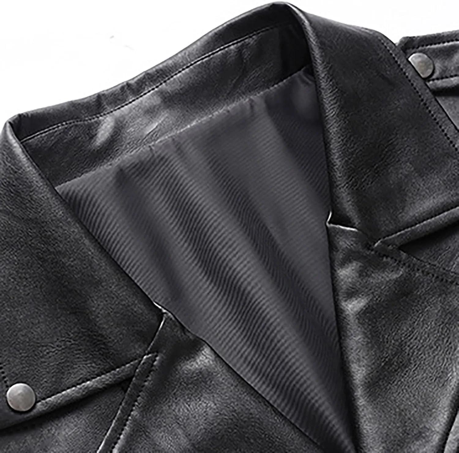 Men's Motorcycle Biker Riding Black Leather Jacket Asymmetric Zip Notch Lapel Collar Coat Lightweight Casual Jackets