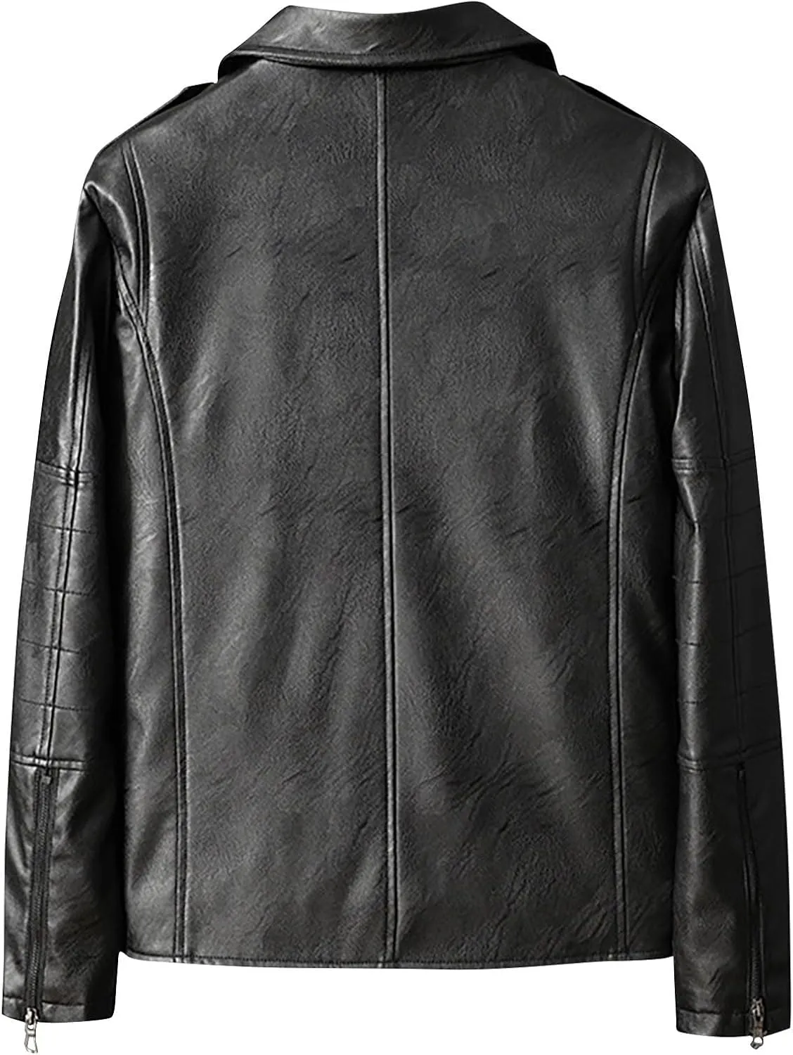 Men's Motorcycle Biker Riding Black Leather Jacket Asymmetric Zip Notch Lapel Collar Coat Lightweight Casual Jackets