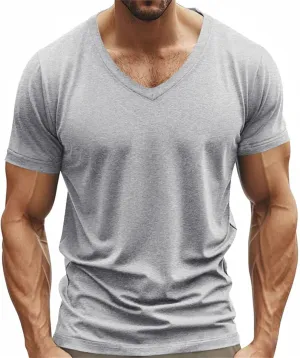 Mens Muscle Fitted T Shirts 2025 Stylish V Neck Longline Comfy Soft Shirt Stretch Short Sleeve Gym Workout Tops