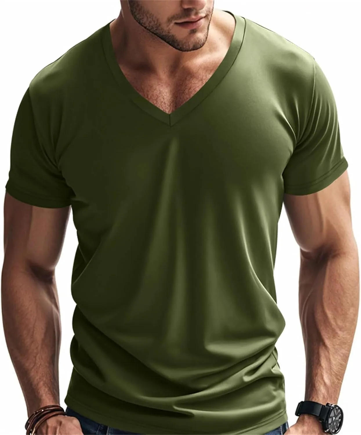 Mens Muscle Fitted T Shirts 2025 Stylish V Neck Longline Comfy Soft Shirt Stretch Short Sleeve Gym Workout Tops