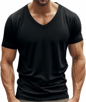 Mens Muscle Fitted T Shirts 2025 Stylish V Neck Longline Comfy Soft Shirt Stretch Short Sleeve Gym Workout Tops