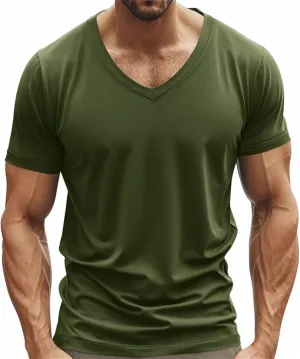 Mens Muscle Fitted T Shirts 2025 Stylish V Neck Longline Comfy Soft Shirt Stretch Short Sleeve Gym Workout Tops
