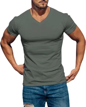 Mens Muscle Slim T Shirt V-Neck Longline Casual Soft Cotton Tee Gym Workout Bodybuilding Athletic Tee Shirts 2025