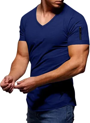 Men's Muscle T-Shirts 2025 Fashion Gym Bodybuilding Short Sleeve Workout Shirts Big and Tall V Neck Solid Tee Tops