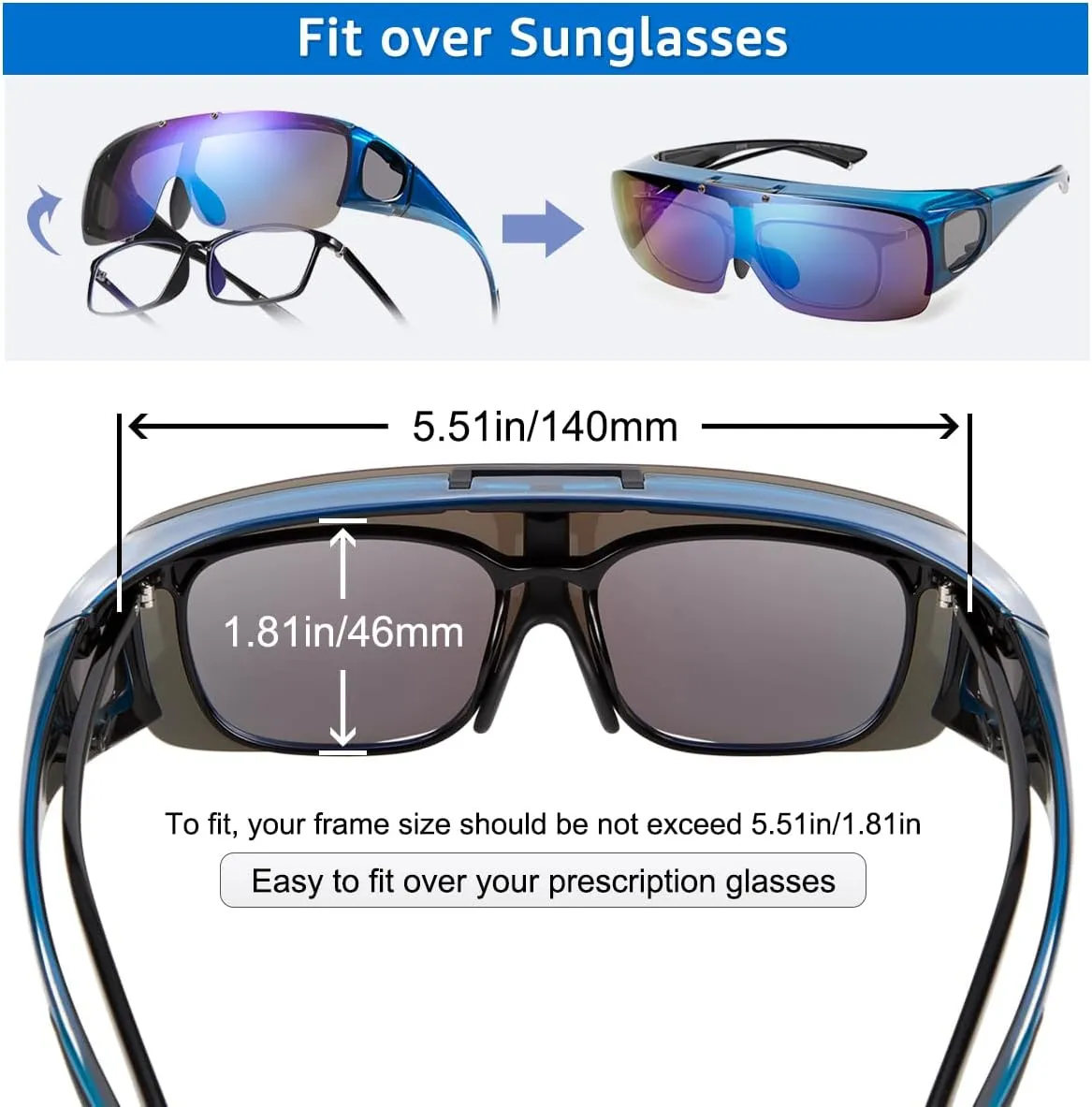 Mens Polarized Flip Up Fitover Sunglasses with Mirrored Lenses