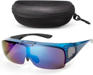 Mens Polarized Flip Up Fitover Sunglasses with Mirrored Lenses