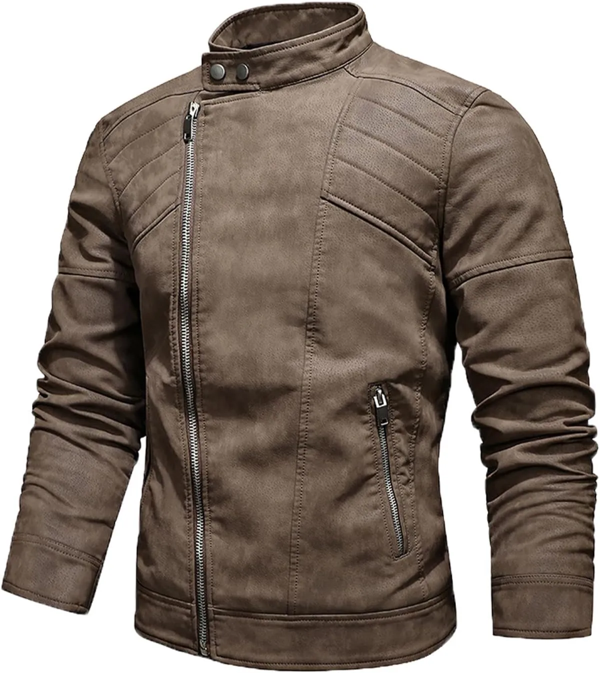 Men‘s PU Leather Jacket Motorcycle Racer Jackets Zip-Up Biker Coat for Men with Multiple Pocket Biker Vintage Outwear