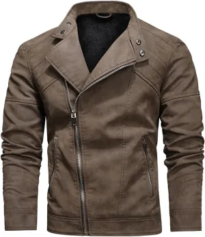 Men‘s PU Leather Jacket Motorcycle Racer Jackets Zip-Up Biker Coat for Men with Multiple Pocket Biker Vintage Outwear