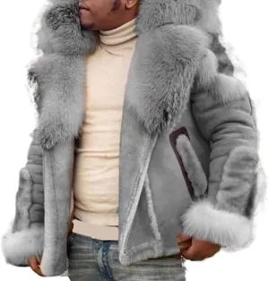 Mens Sherpa Lined Bomber Jacket with Fur Collar Heavyweight Bomber Jackets Big and Tall Warm Winter Coat Thick Parka