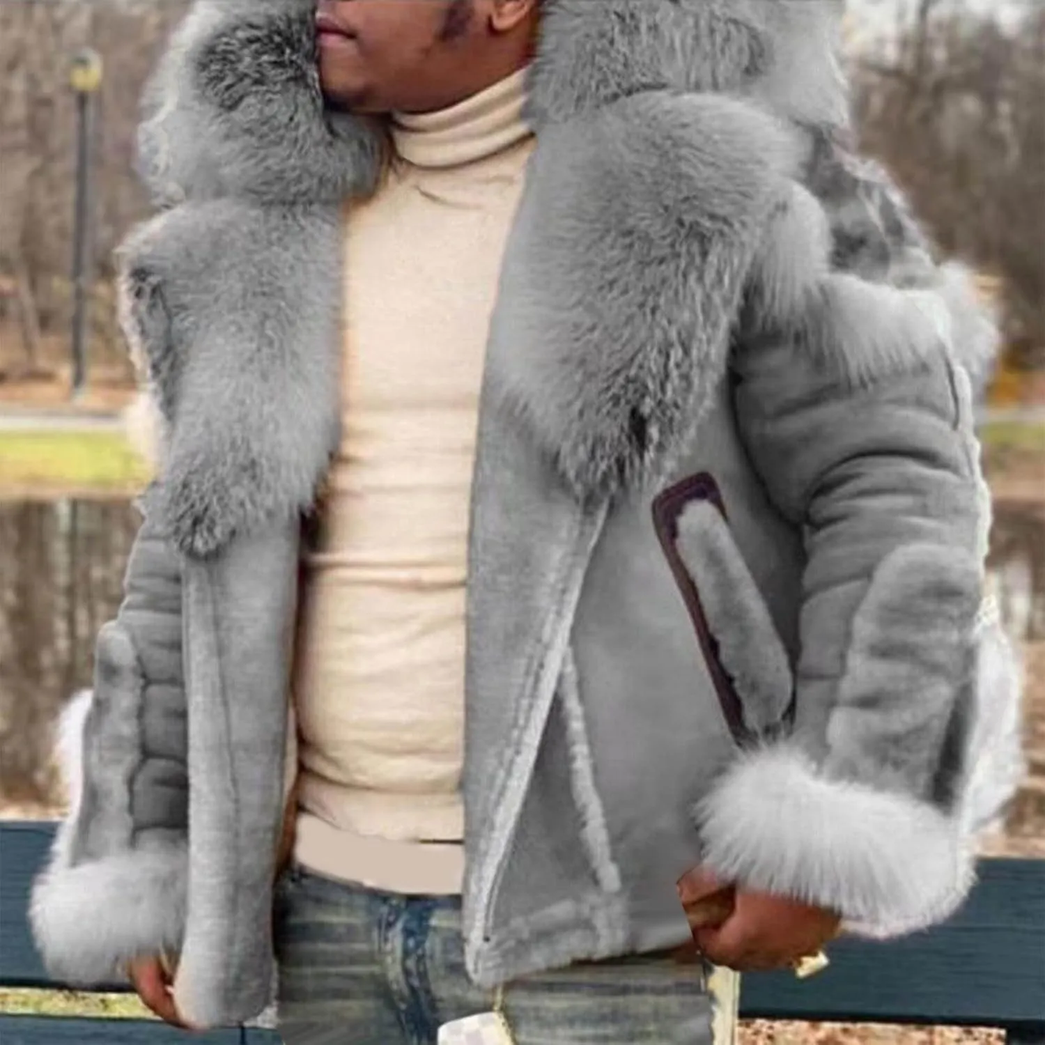 Mens Sherpa Lined Bomber Jacket with Fur Collar Heavyweight Bomber Jackets Big and Tall Warm Winter Coat Thick Parka