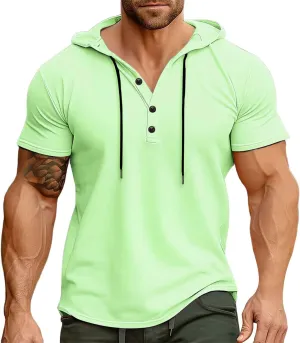 Men's Short Sleeve Hoodie Workout Gym Sweatshirt Stylish V Neck Muscle Athletic Tops Lightweight Sweatshirt Pullover