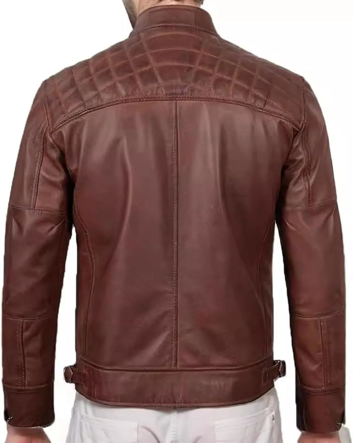Mens Slim Fit Faux Leather Jacket Brown Long Sleeve Lightweight Motorcycle Jacket Zip Up Biker Bomber Jacket