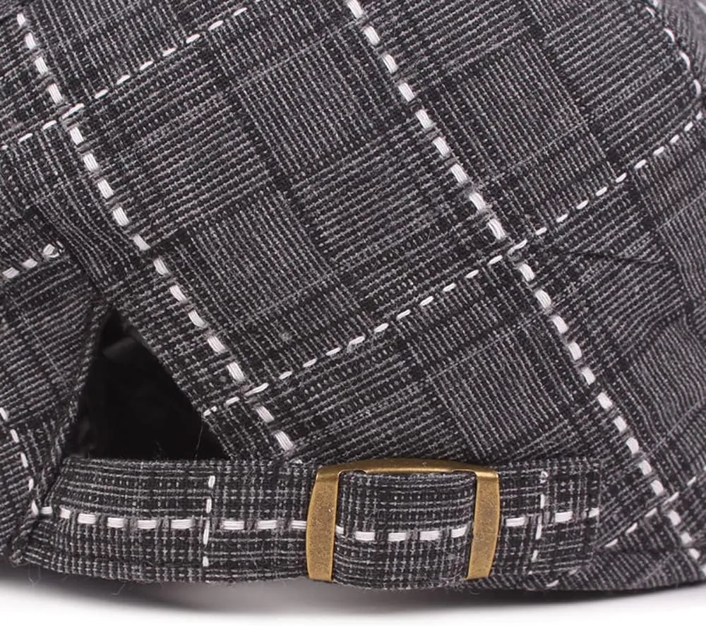 Mens Summer Plaid Beret Newsboy Caps Ivy Gatsby Golf Flat Cap with Adjustable Buckle