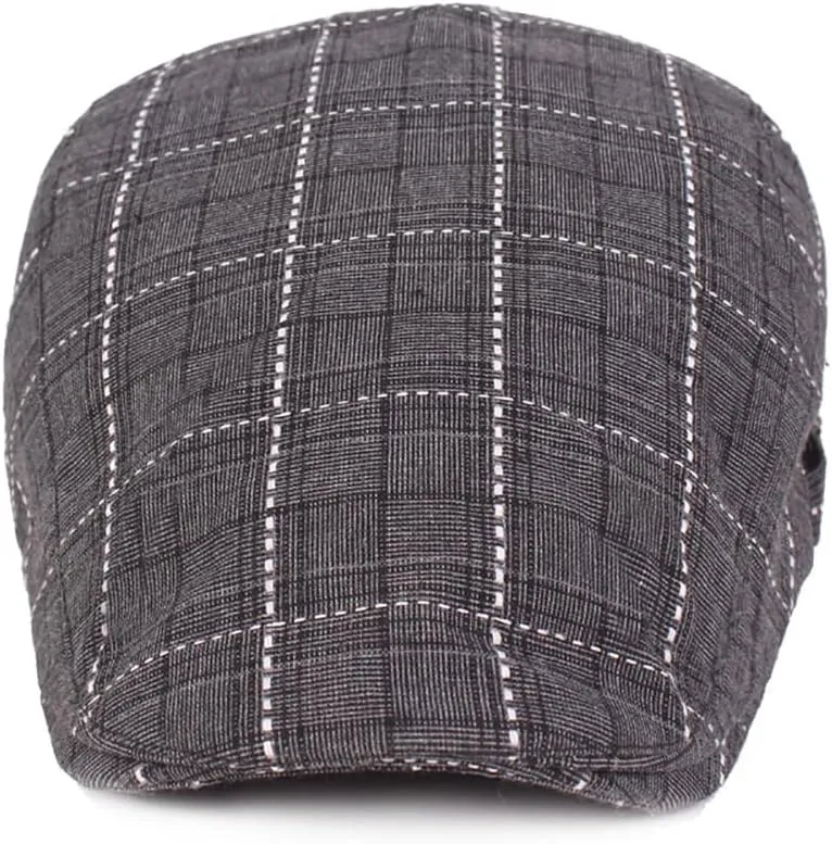 Mens Summer Plaid Beret Newsboy Caps Ivy Gatsby Golf Flat Cap with Adjustable Buckle