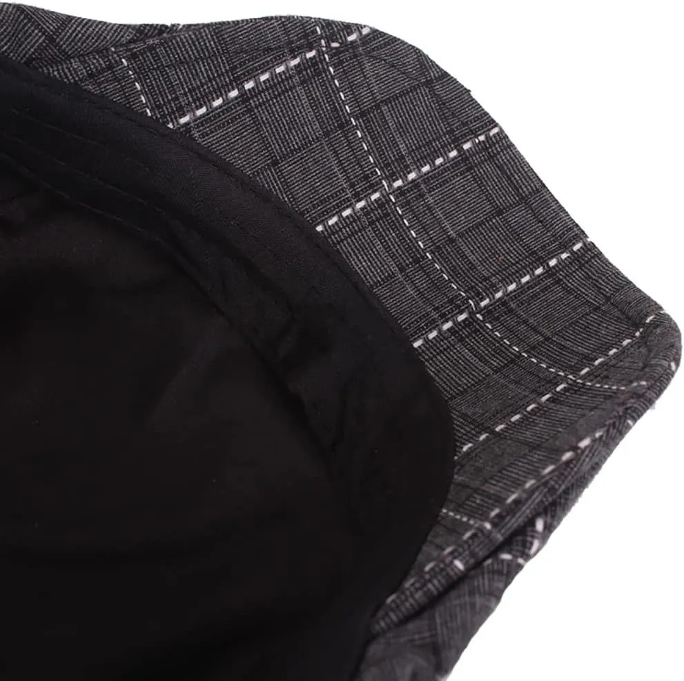 Mens Summer Plaid Beret Newsboy Caps Ivy Gatsby Golf Flat Cap with Adjustable Buckle