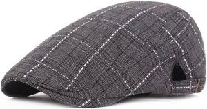 Mens Summer Plaid Beret Newsboy Caps Ivy Gatsby Golf Flat Cap with Adjustable Buckle