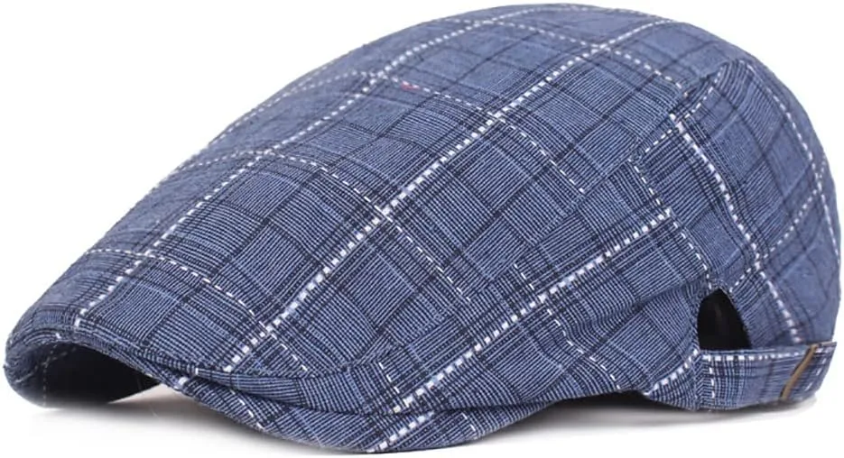 Mens Summer Plaid Beret Newsboy Caps Ivy Gatsby Golf Flat Cap with Adjustable Buckle