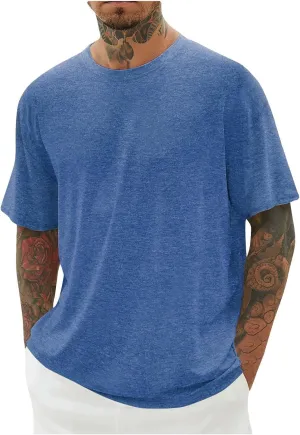 Men's Summer Tops Heavy Weight Crew Neck Short Sleeve Tee Shirt Stylish Stretch Athletic Oversized Solid Pullover Tees