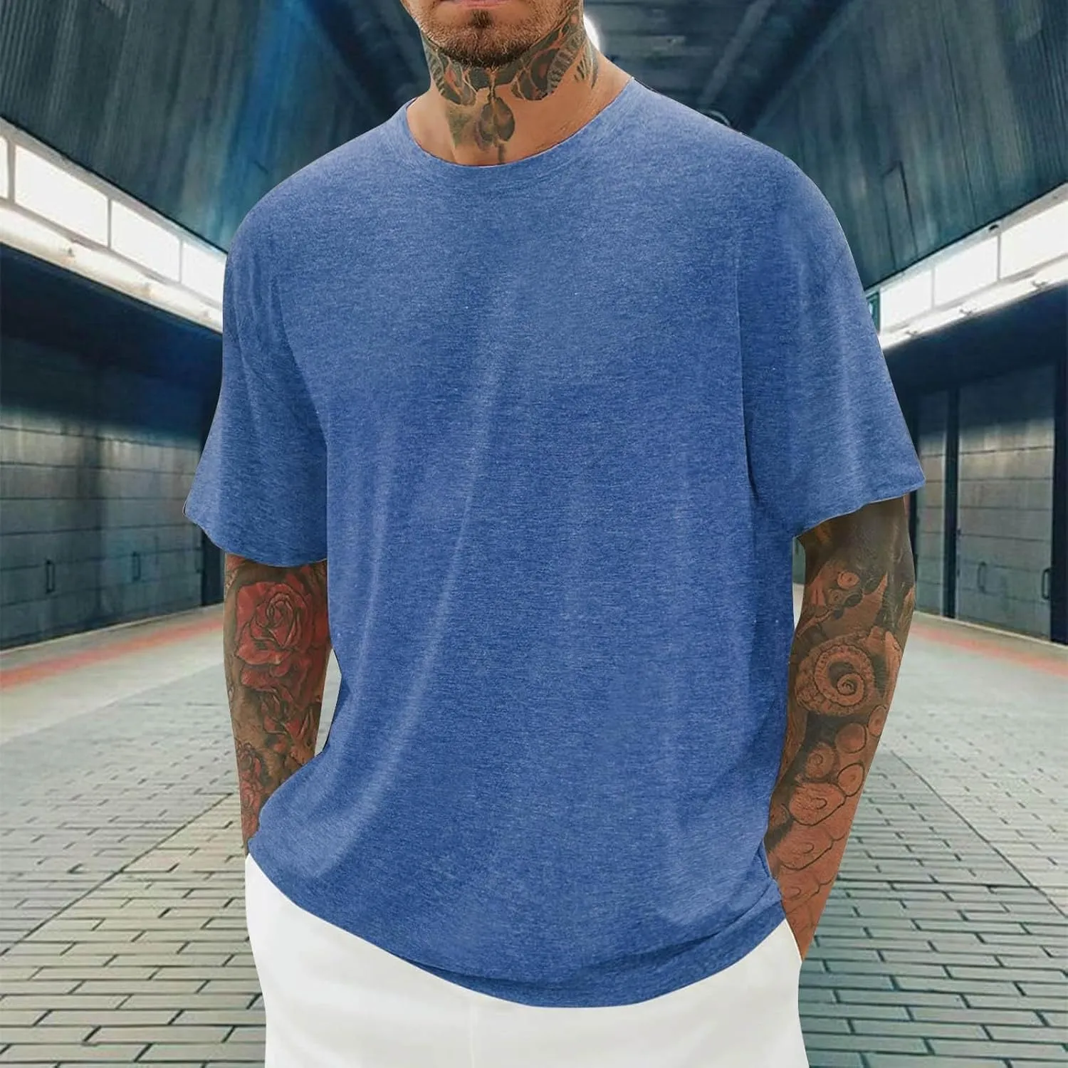 Men's Summer Tops Heavy Weight Crew Neck Short Sleeve Tee Shirt Stylish Stretch Athletic Oversized Solid Pullover Tees