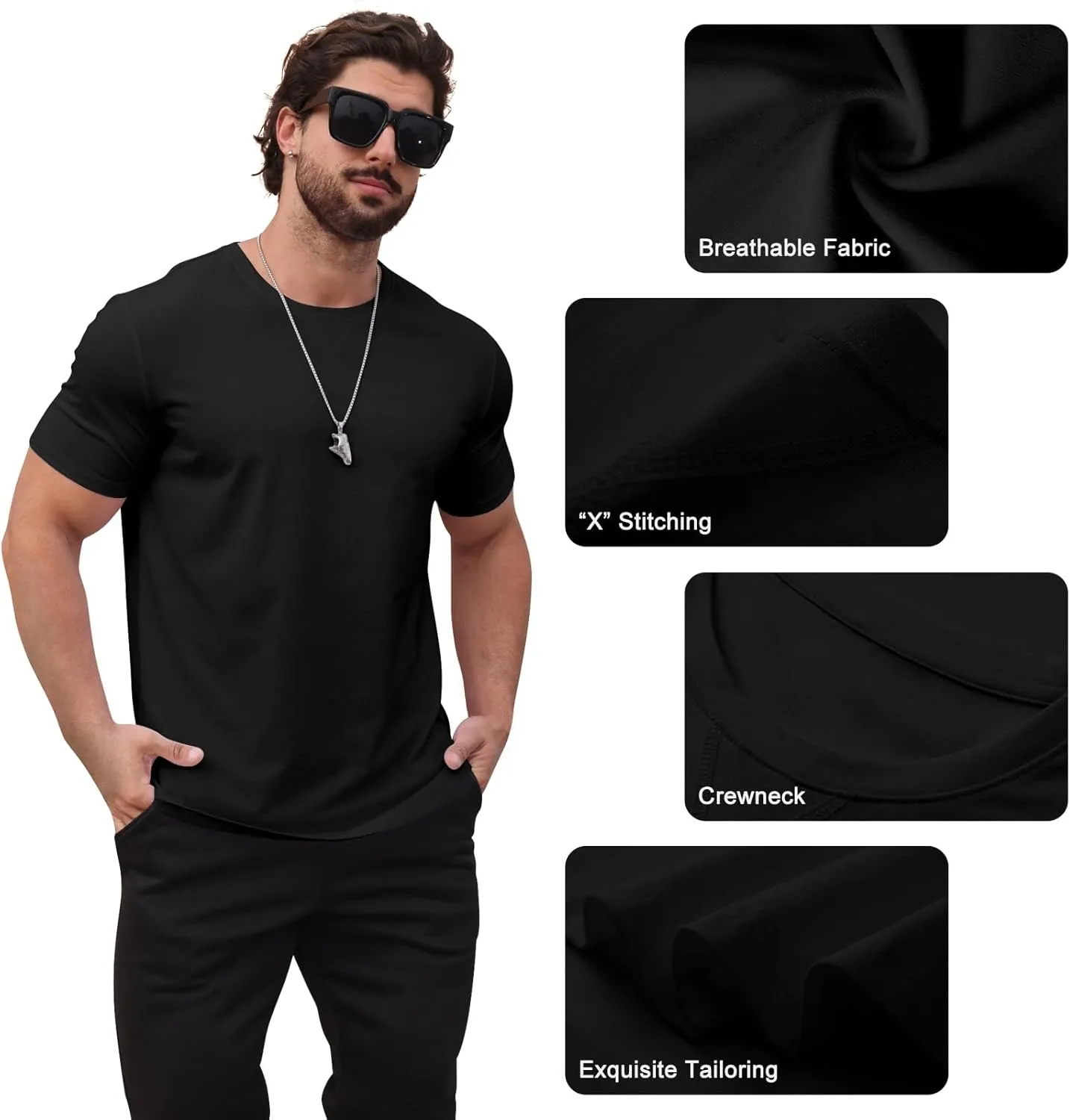 Mens T Shirts Casual Hipster Hip Hop Longline Crewneck Tee Shirts