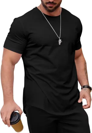 Mens T Shirts Casual Hipster Hip Hop Longline Crewneck Tee Shirts