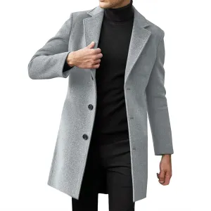 Mens Trench Coat Slim Fit Notch Lapel Single Breasted Business Casual Long Peacoat Fall Winter Windproof Overcoat