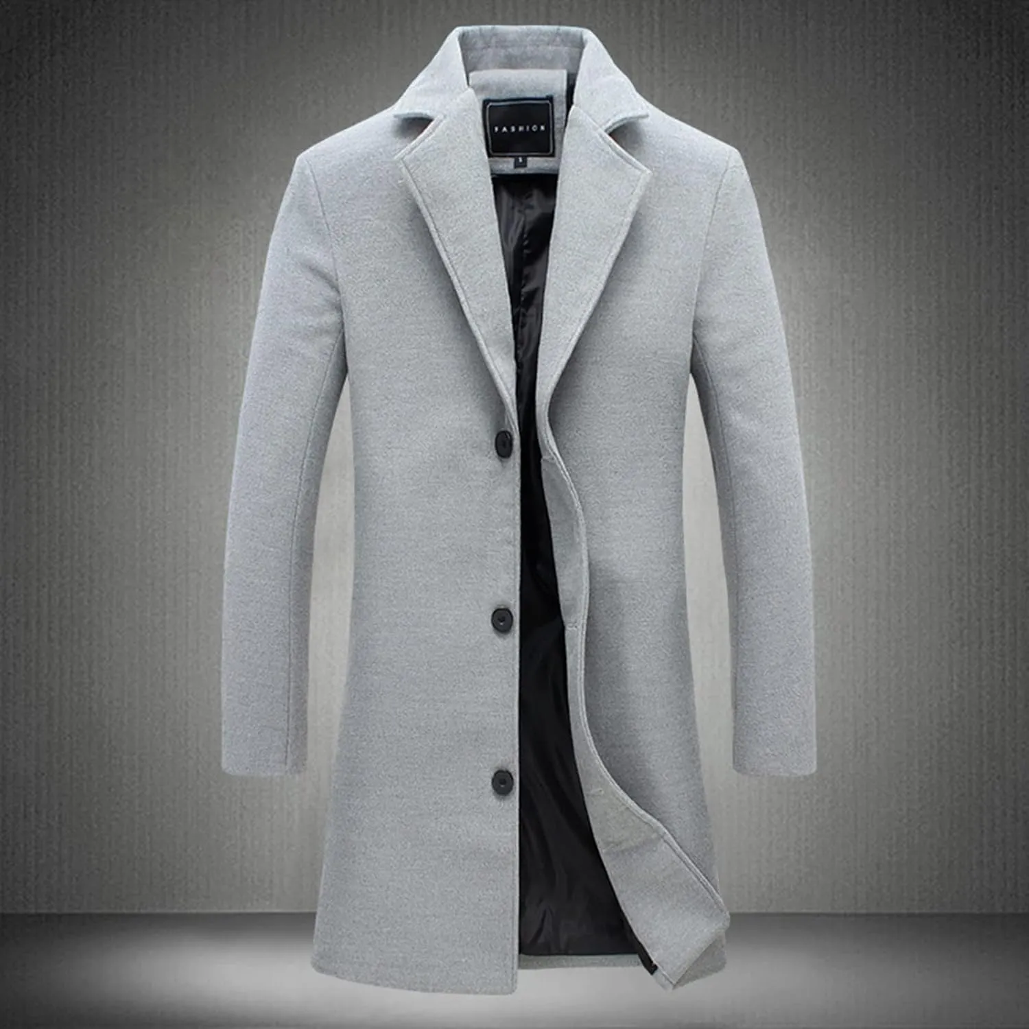 Mens Trench Coat Slim Fit Notch Lapel Single Breasted Business Casual Long Peacoat Fall Winter Windproof Overcoat