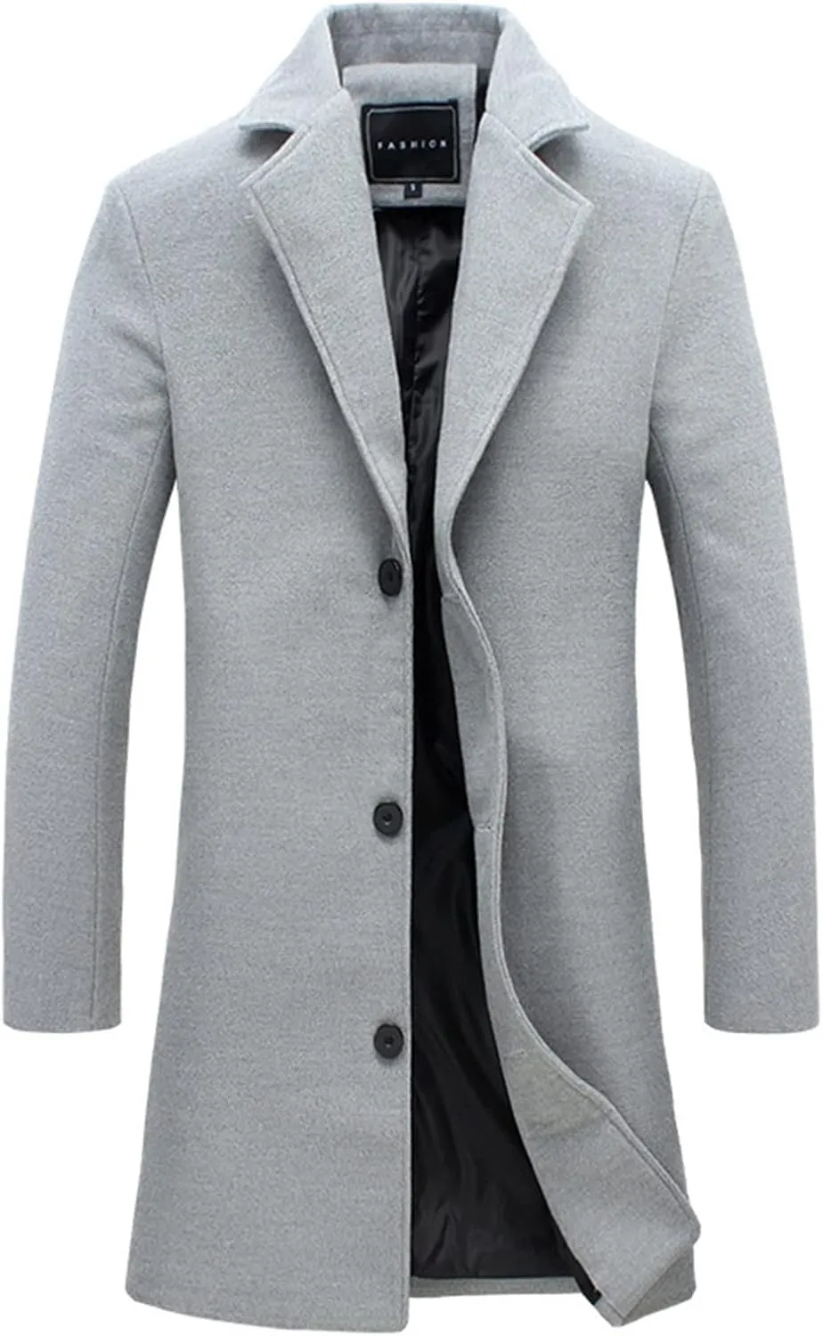 Mens Trench Coat Slim Fit Notch Lapel Single Breasted Business Casual Long Peacoat Fall Winter Windproof Overcoat