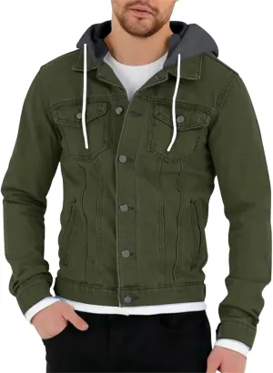 Mens Trendy Working Hoodies Jackets Zipper Long Sleeves Lapel Distressed Jean Coats Casual Fit Multi-Pocket Tops