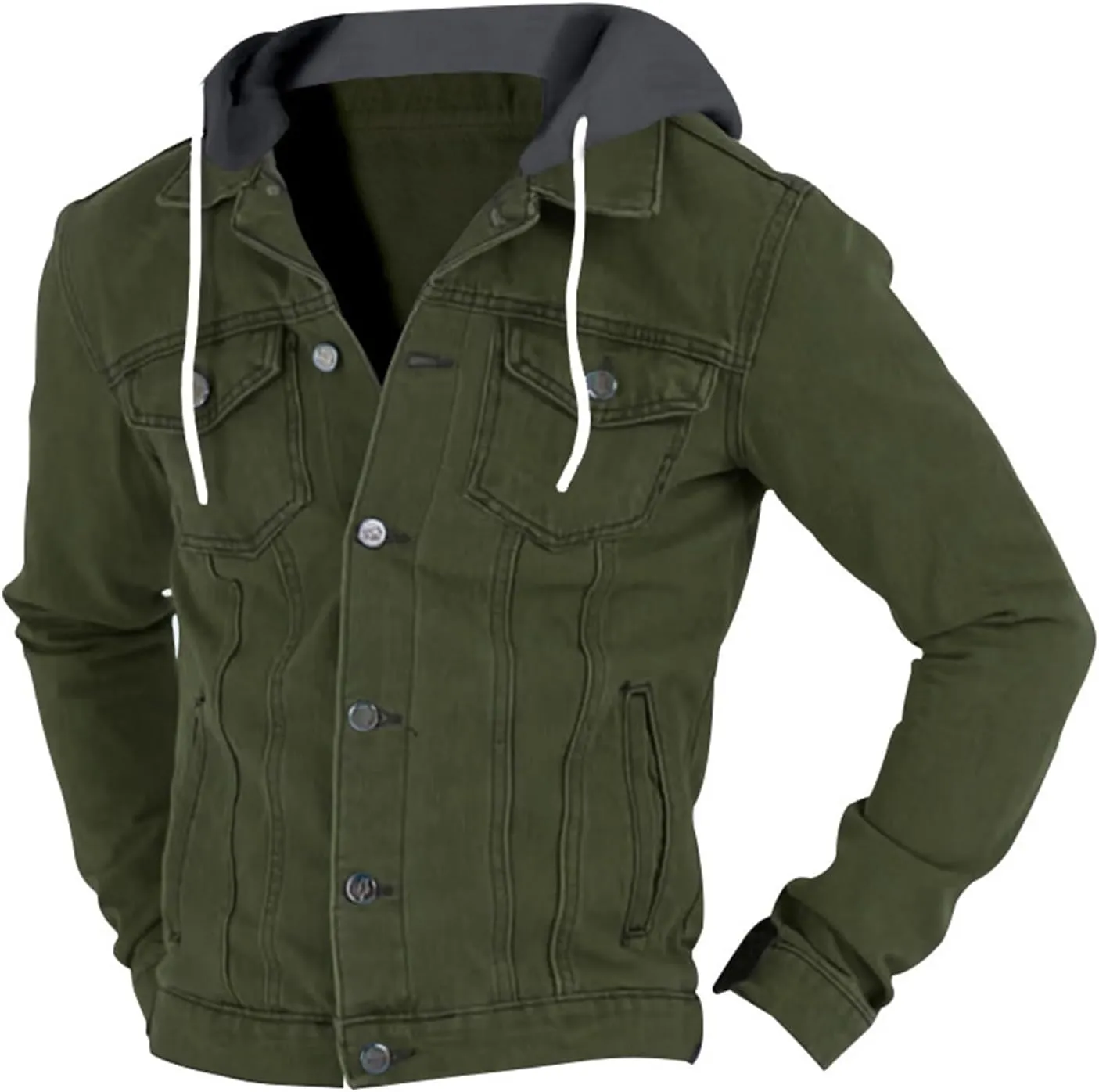 Mens Trendy Working Hoodies Jackets Zipper Long Sleeves Lapel Distressed Jean Coats Casual Fit Multi-Pocket Tops