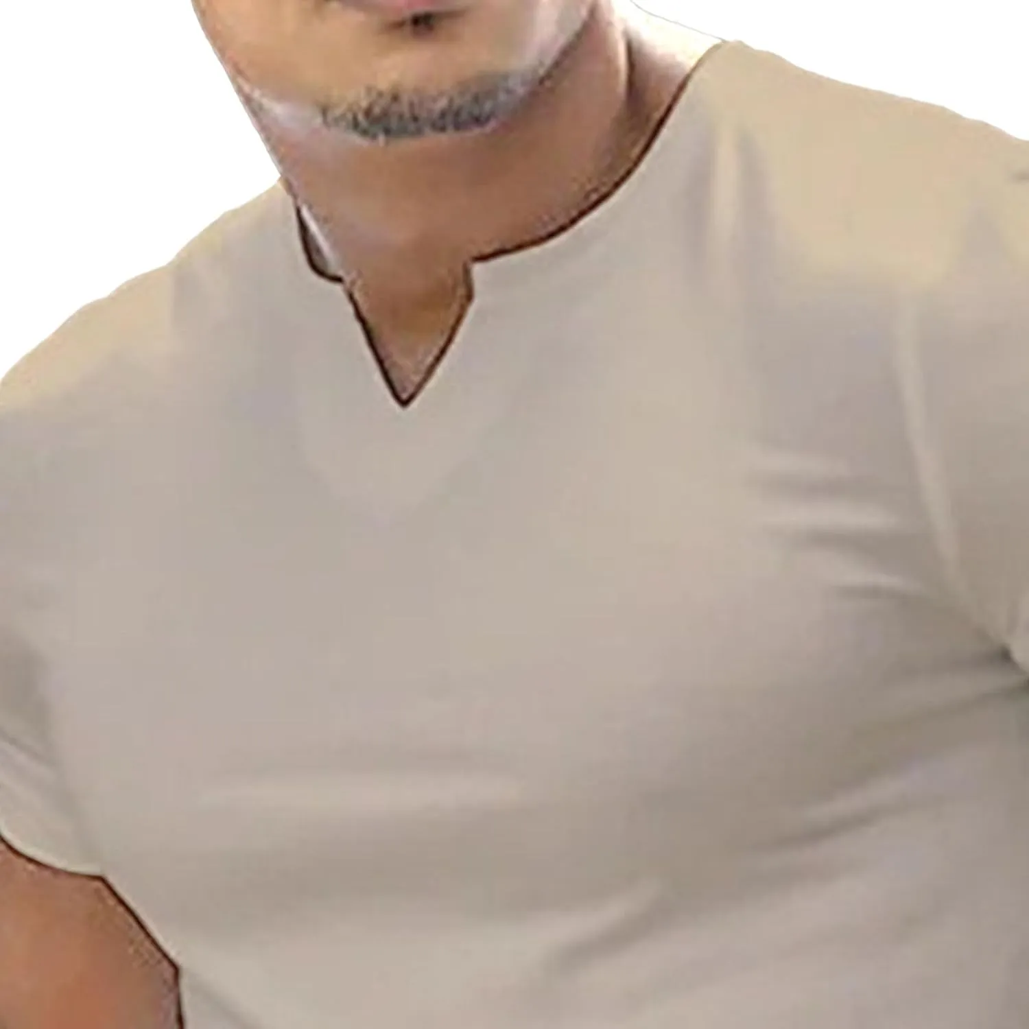 Men's V-Neck Regular Fit Longline T-Shirts Muscle Outdoor Summer Tee Lightweight Stretch Solid Tee Shirts