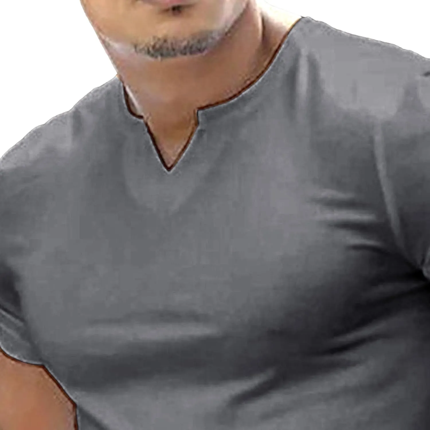 Men's V-Neck Regular Fit Longline T-Shirts Muscle Outdoor Summer Tee Lightweight Stretch Solid Tee Shirts
