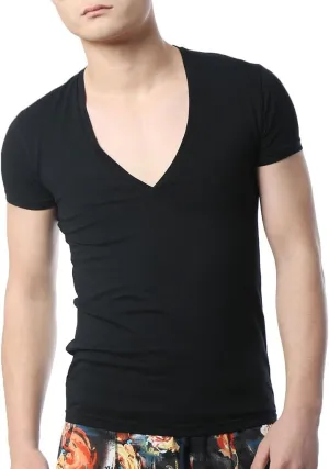 Men's V Neck T Shirts Tight Tee Stepped Hem