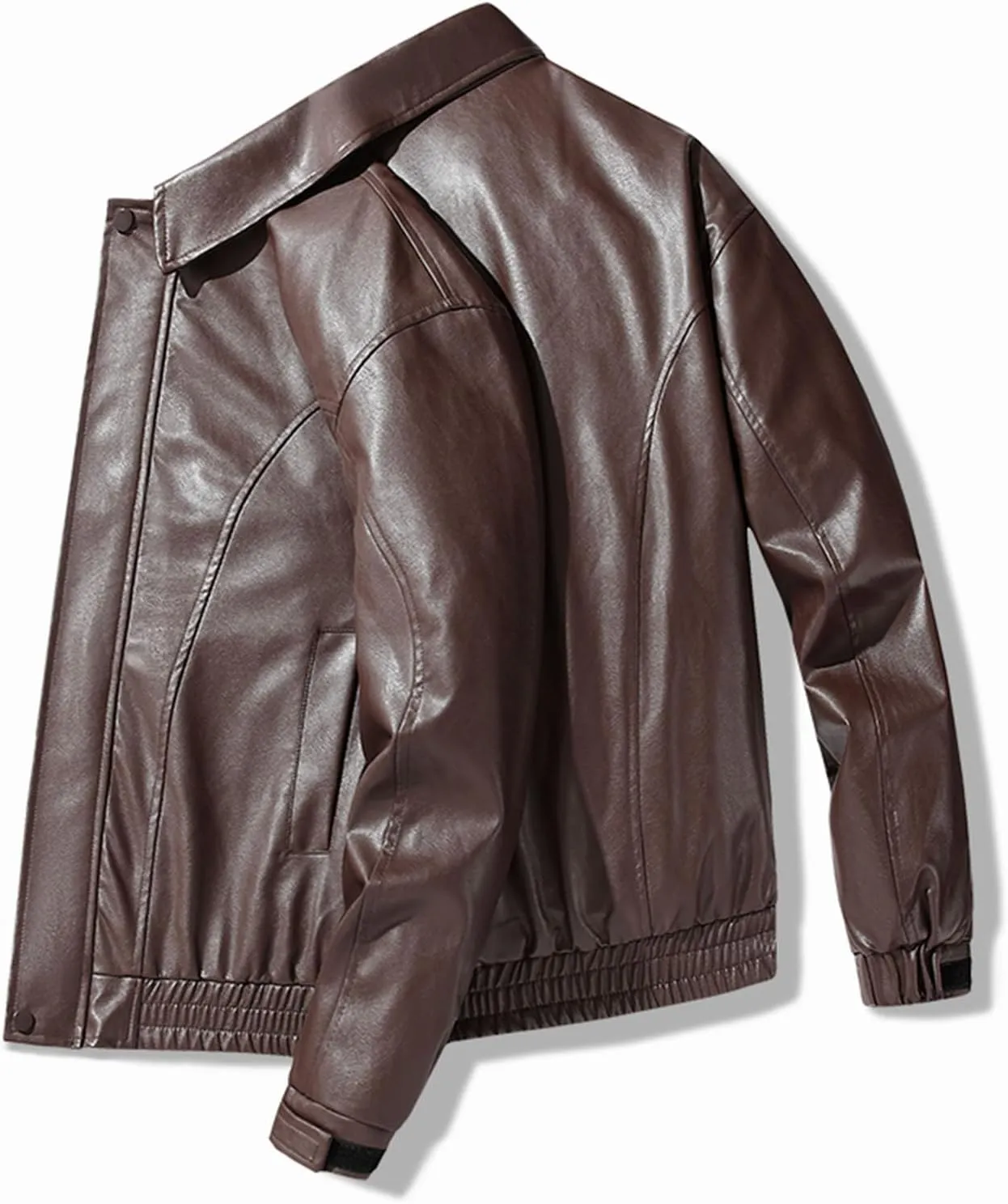 Men's Vintage Faux Leather Jacket Zip Long Sleeve Motorcycle Biker Racing Coat PU Lapel Lightweight Slim Fit Jackets