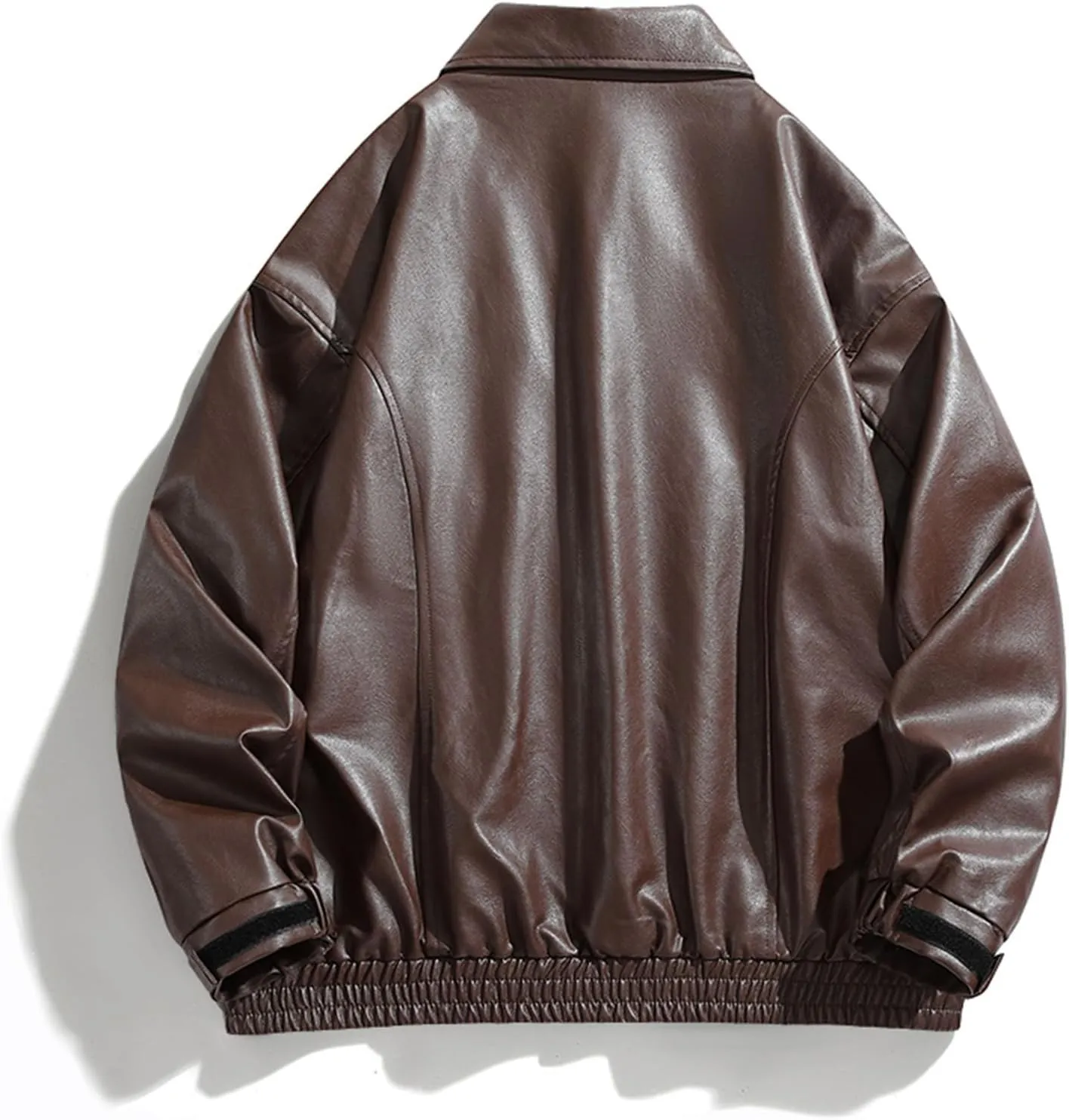 Men's Vintage Faux Leather Jacket Zip Long Sleeve Motorcycle Biker Racing Coat PU Lapel Lightweight Slim Fit Jackets