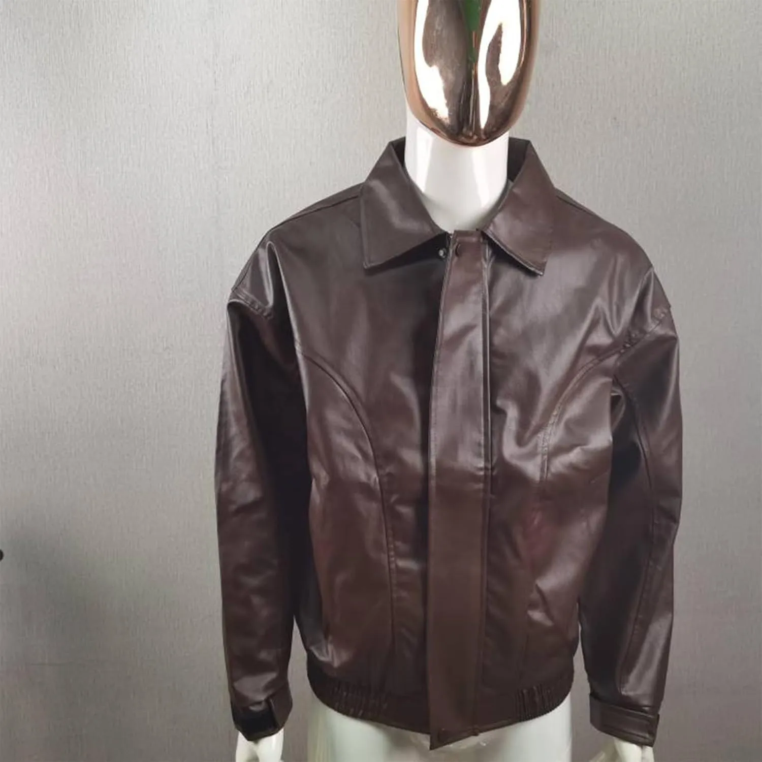 Men's Vintage Faux Leather Jacket Zip Long Sleeve Motorcycle Biker Racing Coat PU Lapel Lightweight Slim Fit Jackets