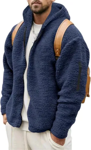 Mens Warm Fleece Sweater Hoodie Jacket Sherpa Coat with Fuzzy Lining Sportswear Hoodie Sweatshirt with Pockets