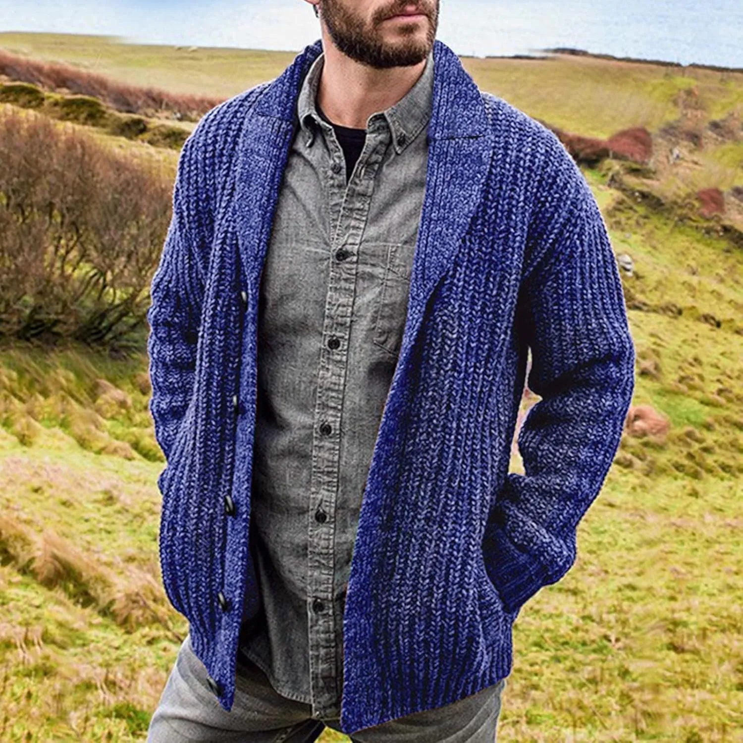 Men's Winter Coat Cardigan Sweaters Knitted Regular Fit Jacket Fleece Lined Warm Coat With Pockets, XXL-5XL