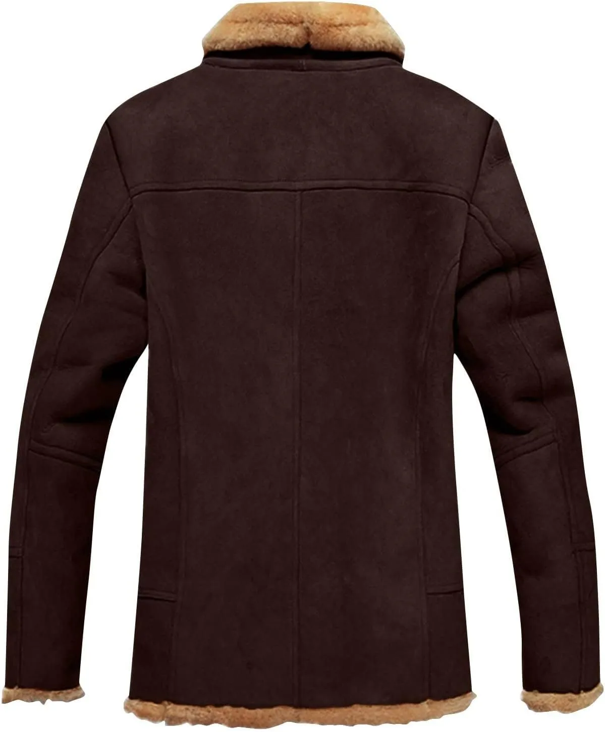 Mens Winter Coats Long Trench Coat, Sherpa Fleece Lined Pea Coat, Heavyweight Faux Suede Fur Jacket with Lapel