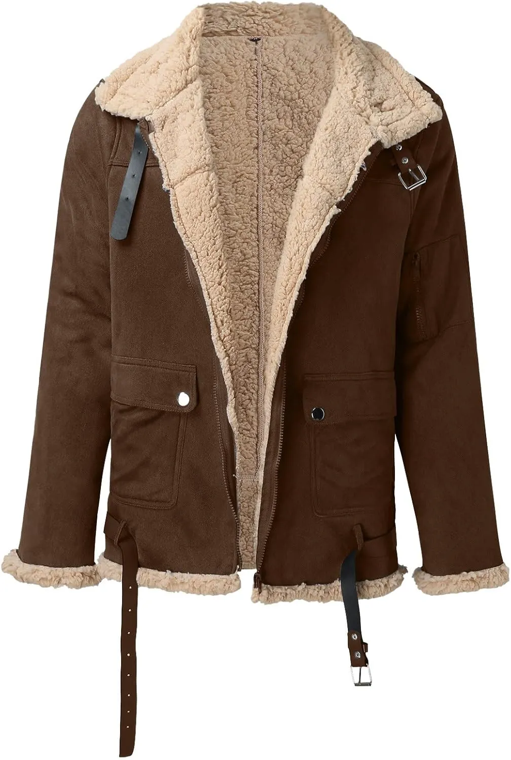 Mens Winter Coats, Mens Sherpa Fleece Lined Faux Leather Jacket Heavyweight Zip Up Bomber Jackets Vintage Winter Coats