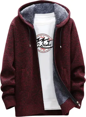 Men's Winter Sherpa Lined Hoodie Jackets Full Zip Up Sweater Knit Cardigan Warm Fleece Coats, M-3XL