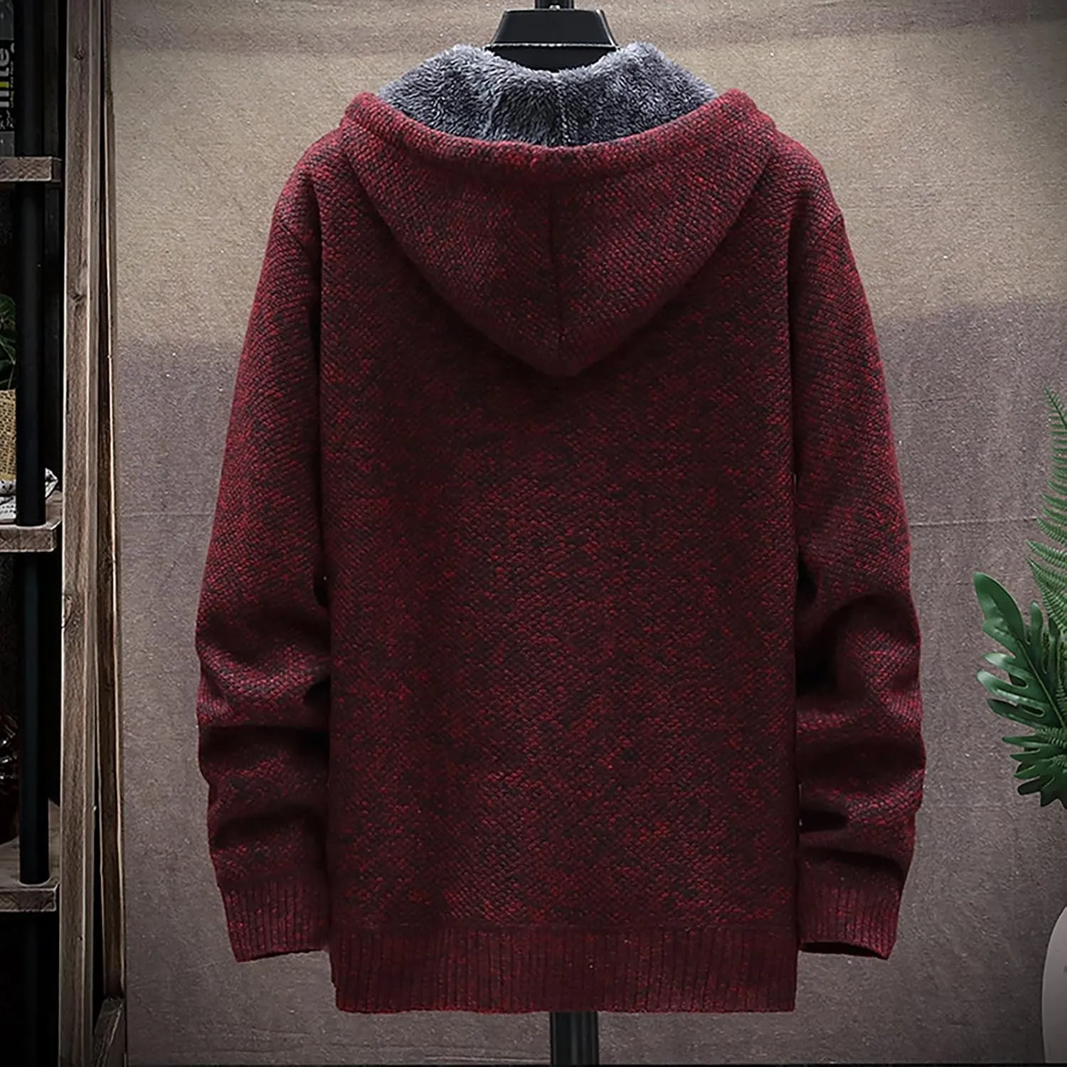 Men's Winter Sherpa Lined Hoodie Jackets Full Zip Up Sweater Knit Cardigan Warm Fleece Coats, M-3XL