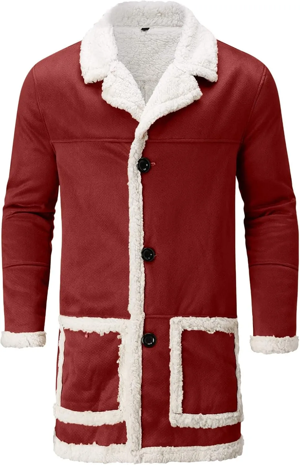 Mens Winter Suede Sherpa Lined Coat Fleece Sheepskin Jacket Pea Coat Faux Fur Collar Shearling Jacket Leather Coat