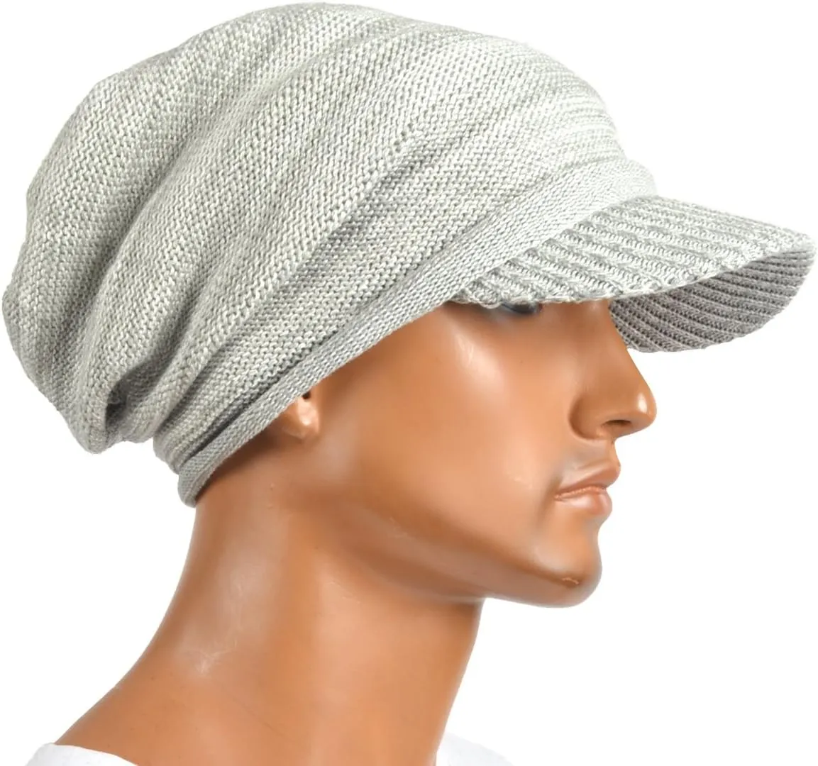 Mens Womens Thick Fleece Lined Knit Newsboy Cap Slouch Beanie Hat with Visor