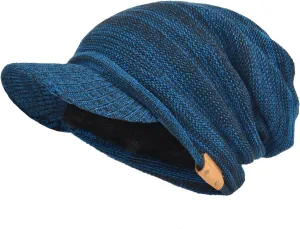 Mens Womens Thick Fleece Lined Knit Newsboy Cap Slouch Beanie Hat with Visor
