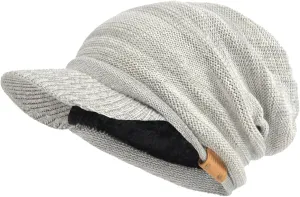 Mens Womens Thick Fleece Lined Knit Newsboy Cap Slouch Beanie Hat with Visor