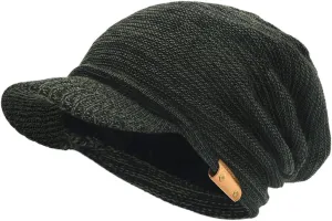 Mens Womens Thick Fleece Lined Knit Newsboy Cap Slouch Beanie Hat with Visor