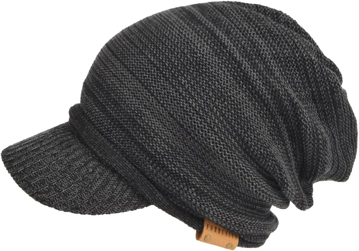 Mens Womens Thick Fleece Lined Knit Newsboy Cap Slouch Beanie Hat with Visor