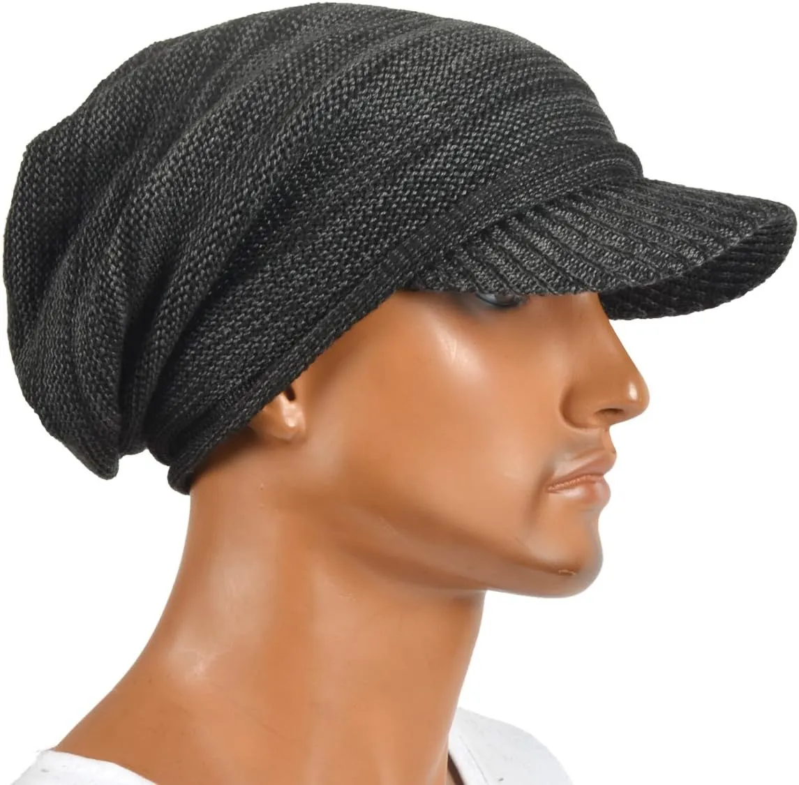 Mens Womens Thick Fleece Lined Knit Newsboy Cap Slouch Beanie Hat with Visor