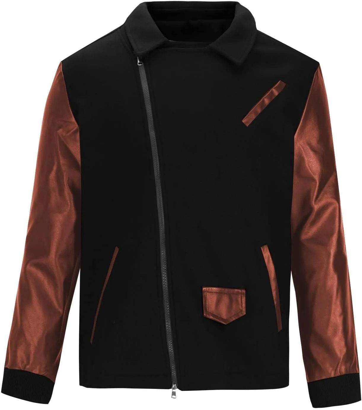 Mens Wool Blend Faux Suede Jacket Slim Fit Zip Up Casual PU Leather Patchwork Motorcycle Biker Coat for Fall Winter
